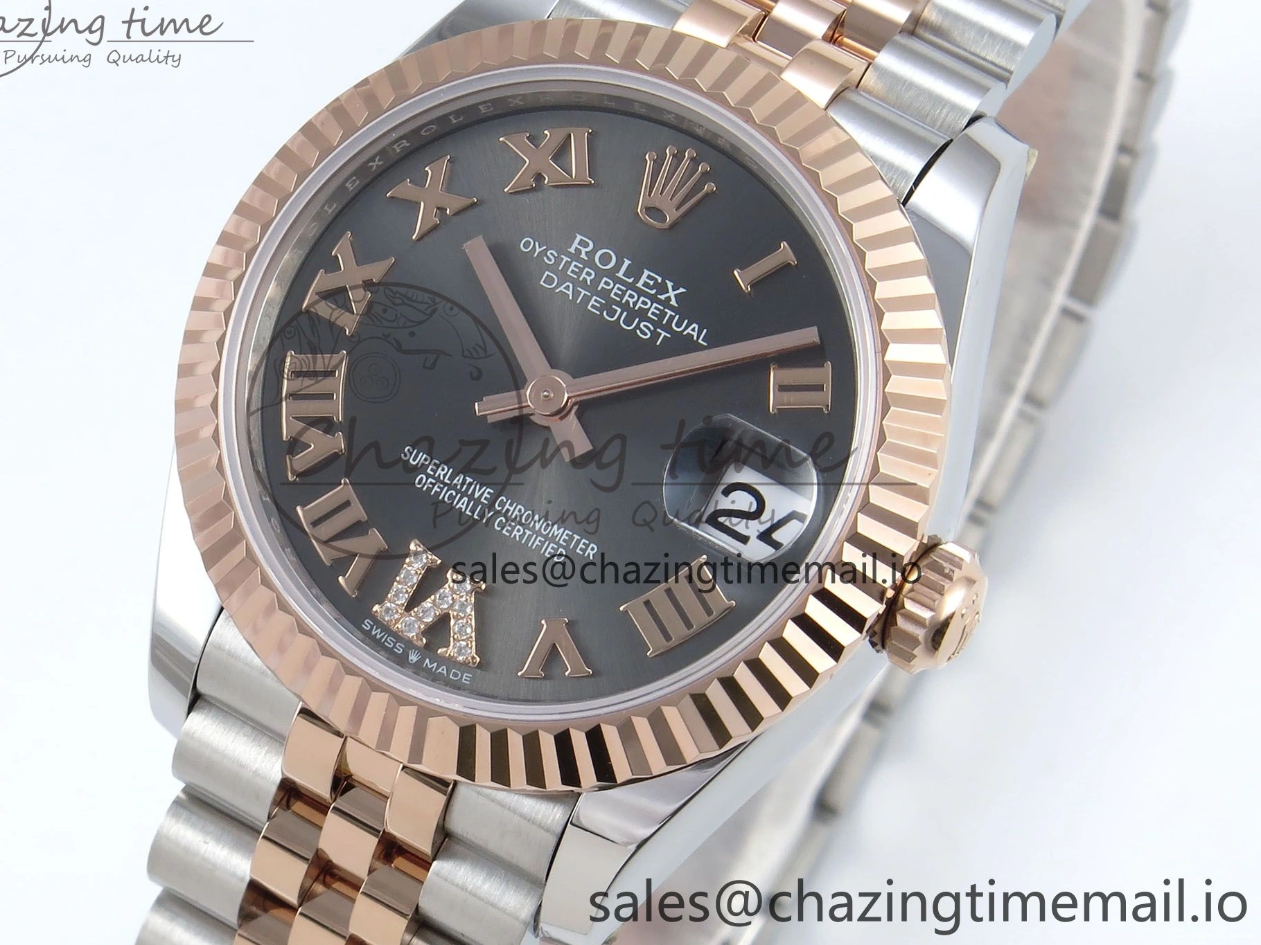 Best AAA Replica Sites Bracelet RG Dial Gray Jubilee 31 DateJust Steel 516 Roman ARF Edition SS Diamonds on 904L 1:1 278271 Best StreetReady ETA 0117